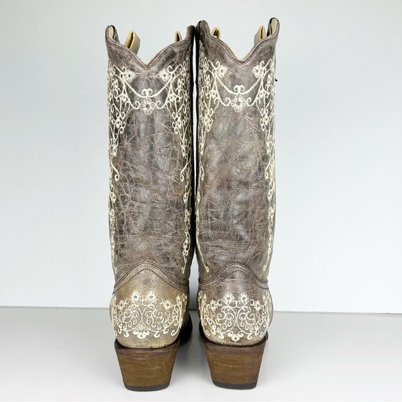 Corral Bone Color Floral Embroidered Feminine Western Cowboy Boot A1094 - Picture 4 of 14